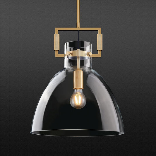 Mondern Large Brass Kitchen Island Pendant Light, 14 '' W 1-Light Glass and Gold Island Pendant Lights,Farmhouses Pendant Light, for Kitchen,Dining Room,Bathroom,Included 2 Bulb