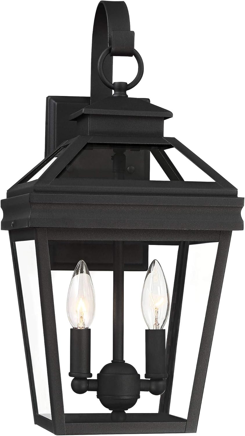 Stratton Street Traditional Outdoor Wall Light Textured Black Steel 16 1/2" Clear Glass Lantern for Exterior House Porch Patio Outside Deck Garage Yard Front Door Garden Home - John Timberland