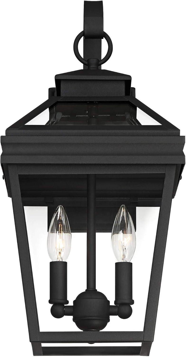 Stratton Street Traditional Outdoor Wall Light Textured Black Steel 16 1/2" Clear Glass Lantern for Exterior House Porch Patio Outside Deck Garage Yard Front Door Garden Home - John Timberland