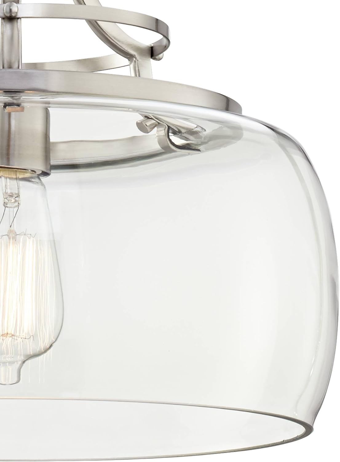Franklin Iron Works Pendant Light Fixture - Charleston Brushed Nickel, Clear Glass, Farmhouse Pendant Light for Kitchen Islands, Living Rooms, Dining Rooms, and Bedrooms - 13 1/2" Wide, 16" High