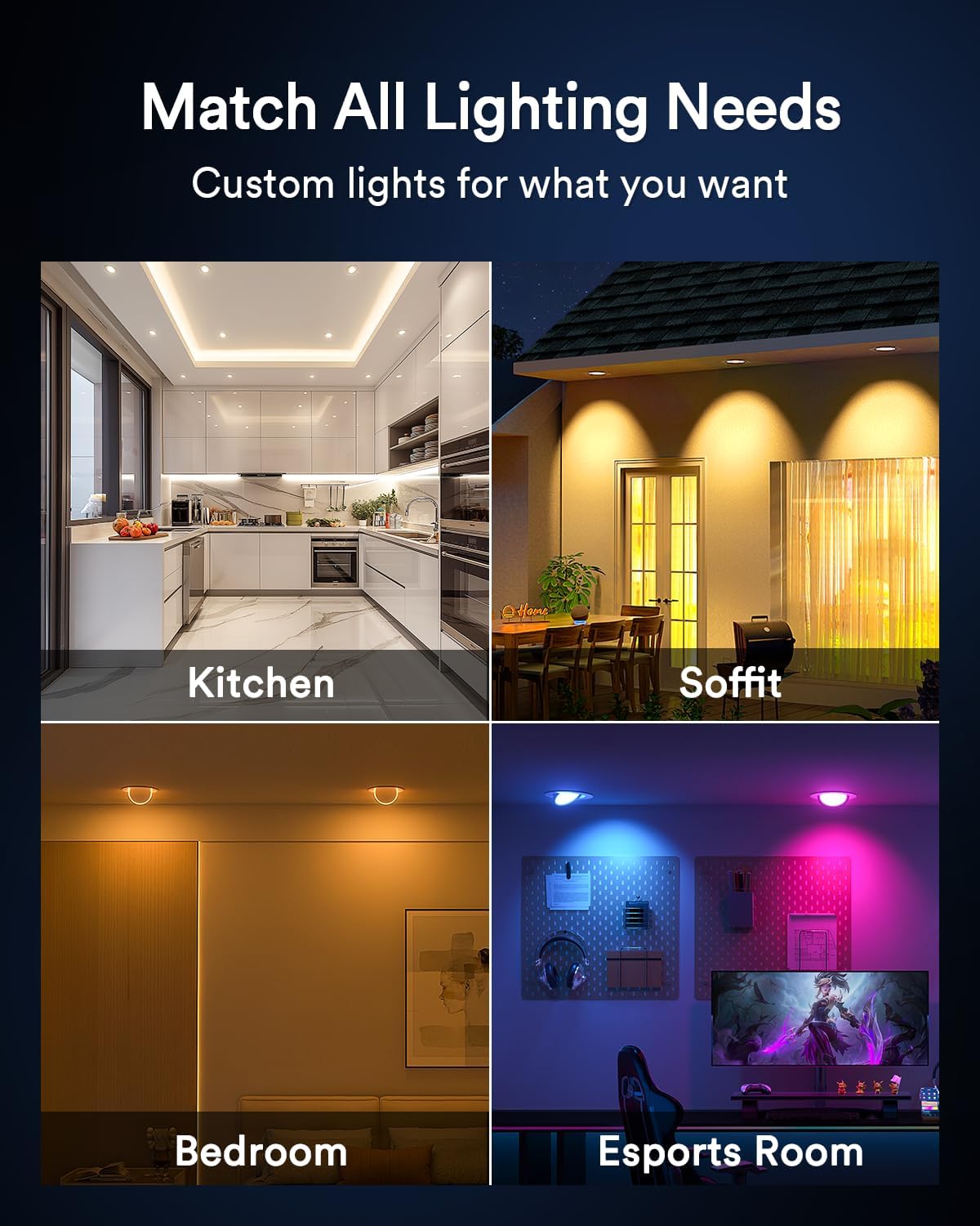 Lumary 4 Inch Smart Gimbal Recessed Lighting Ultra with 2200k Night Light，270°+90°Rotatable LED Recessed Lights, 9W 600LM Angled Adjustable LED Downlight, Works with Alexa & Google Assistant，4Pack
