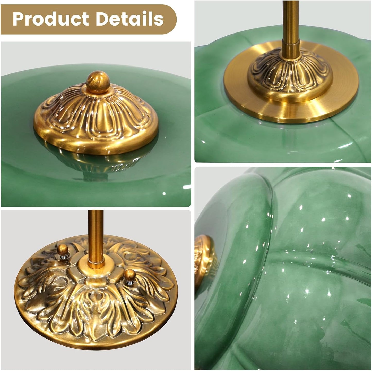 Milk Glass Ceiling Light Fixture - Antique Brass Semi Flush Mount Pendant Light for Kitchen, Hallway, and Bedroom (Green 15 inch)