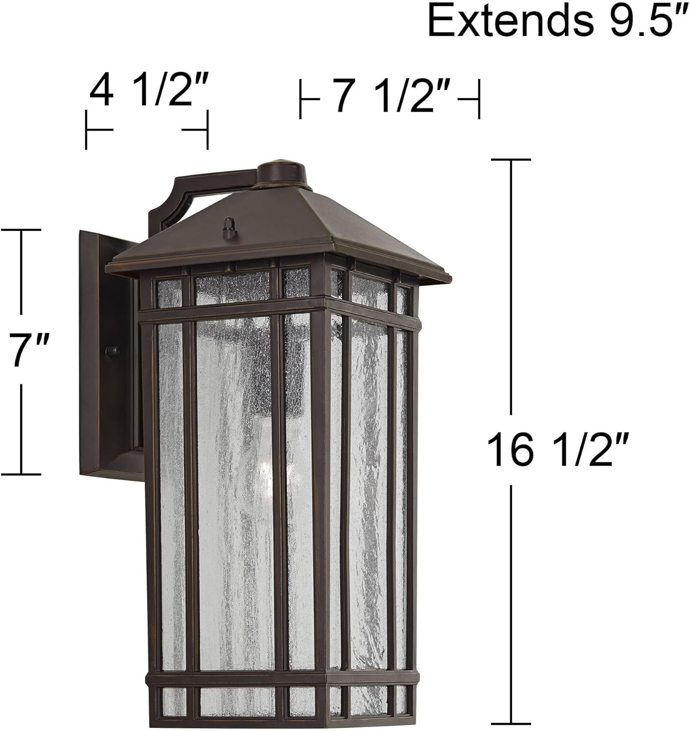kathy ireland Sierra Craftsman 16 1/2" High Farmhouse Rustic Outdoor Wall Light Fixture Mount Porch House Exterior Outside Lantern Set of 2 Weatherproof Oil Rubbed Bronze Metal Seeded Glass Shade