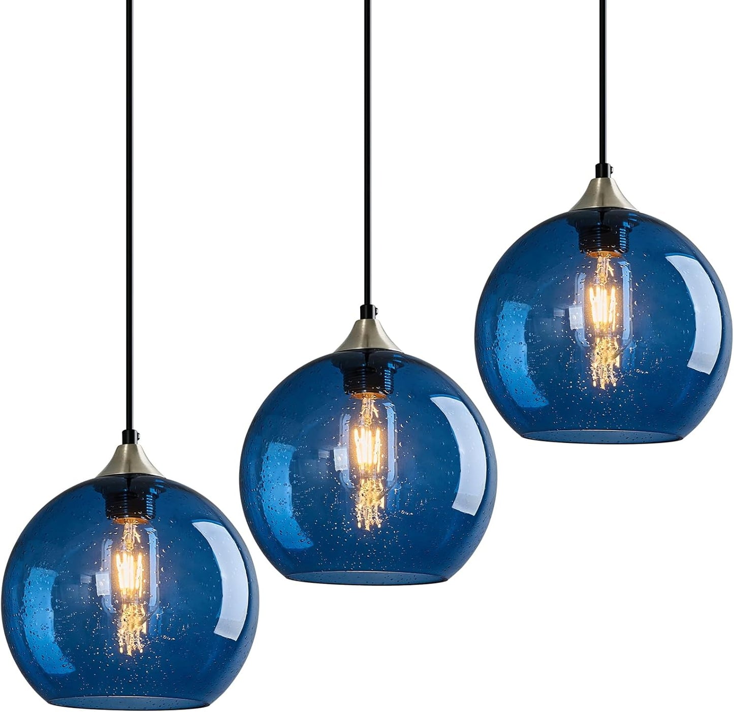 Gray Green Glass Pendant Lights Kitchen Island Lighting Globe Pendant Light Fixtures Modern Pendant Lighting for Kitchen Island Bedroom Living Dining Room Light Fixture(9.84in, 3-Pack)