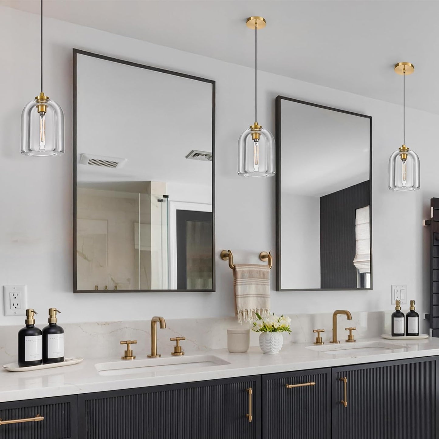 Crystal Pendant Light Kitchen Island: 5.1" Vintage Brass Hanging Lights above Dining Table - Modern K9 Crystals Lighting over Kitchen Sink - Luxury Gold Cylinder Pendants Light Fixtures Bulbs Included