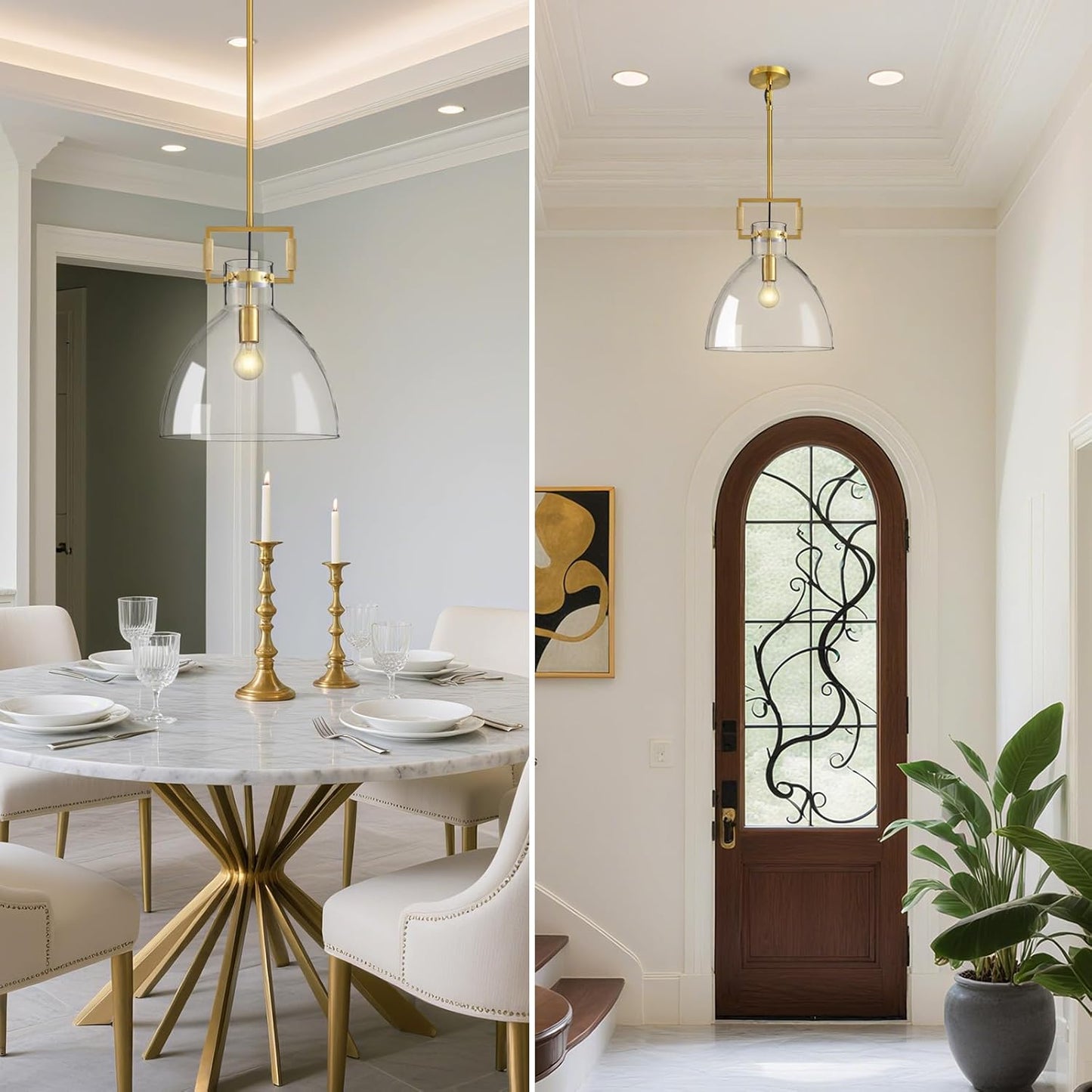 Mondern Large Brass Kitchen Island Pendant Light, 14 '' W 1-Light Glass and Gold Island Pendant Lights,Farmhouses Pendant Light, for Kitchen,Dining Room,Bathroom,Included 2 Bulb
