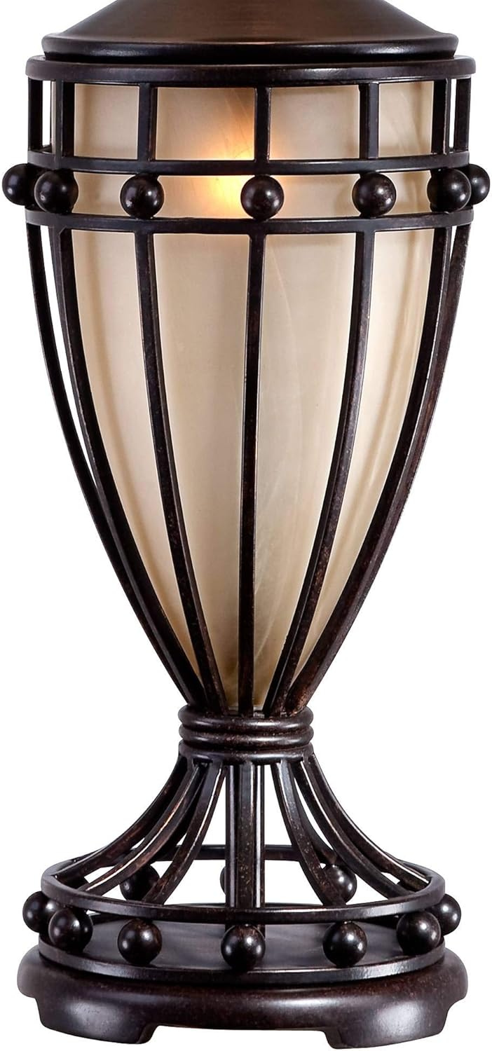 Franklin Iron Works Cardiff Traditional Table Lamp 33" Tall with Night Light Brushed Iron Cage Champagne Urn Glass Beige Bell Flared Shade for Bedroom Living Room House Bedside Nightstand Office