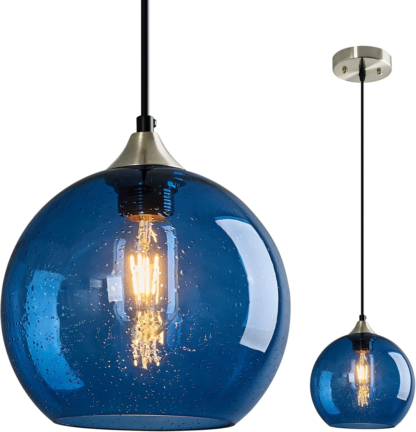 Gray Green Glass Pendant Lights Kitchen Island Lighting Globe Pendant Light Fixtures Modern Pendant Lighting for Kitchen Island Bedroom Living Dining Room Light Fixture(9.84in, 3-Pack)