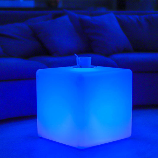 LOFTEK 20-inch LED Lighted Cube Table, Large Cube Chair Light, 16 RGB Colors Glowing Cube Seat w/Remote Cordless, Rechargeable, Waterproof, Home Outdoor Patio Pool Bar Stage Party Lighting Decoration