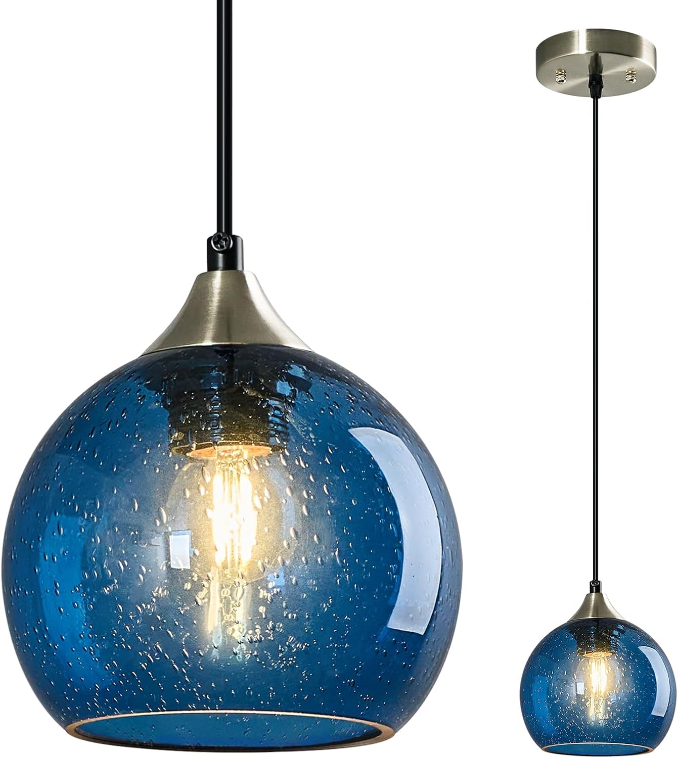Gray Green Glass Pendant Lights Kitchen Island Lighting Globe Pendant Light Fixtures Modern Pendant Lighting for Kitchen Island Bedroom Living Dining Room Light Fixture(9.84in, 3-Pack)