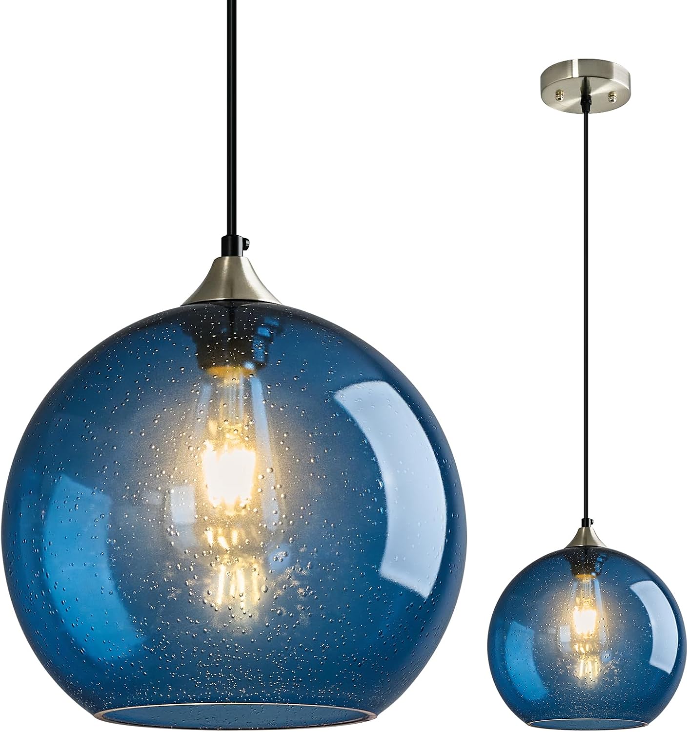 Gray Green Glass Pendant Lights Kitchen Island Lighting Globe Pendant Light Fixtures Modern Pendant Lighting for Kitchen Island Bedroom Living Dining Room Light Fixture(9.84in, 3-Pack)