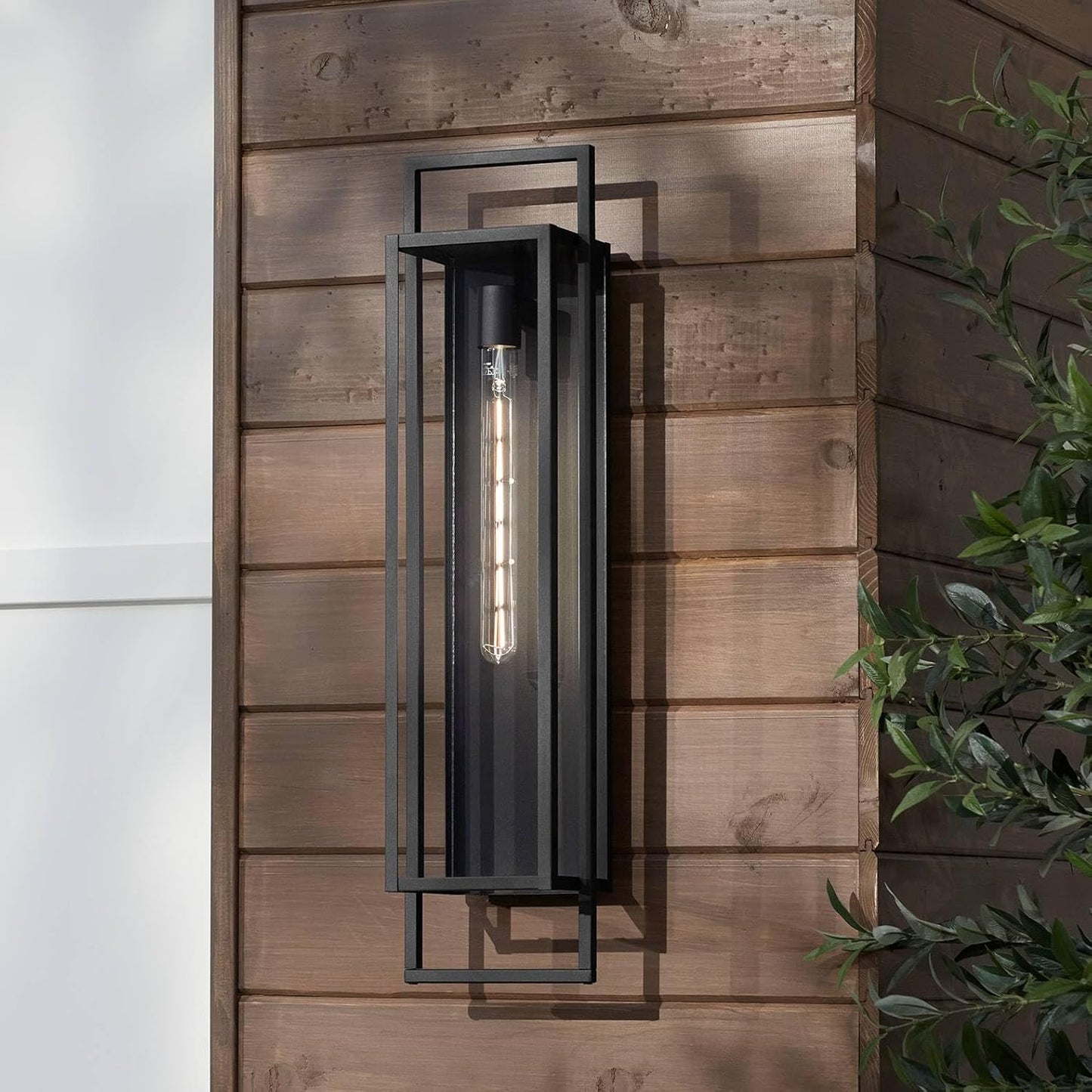 Possini Euro Design Jericho 28" High Modern Farmhouse Rustic Outdoor Wall Light Fixture Mount Porch House Exterior Outside Lantern Edison Bulb Textured Black Finish Metal Clear Glass Shade