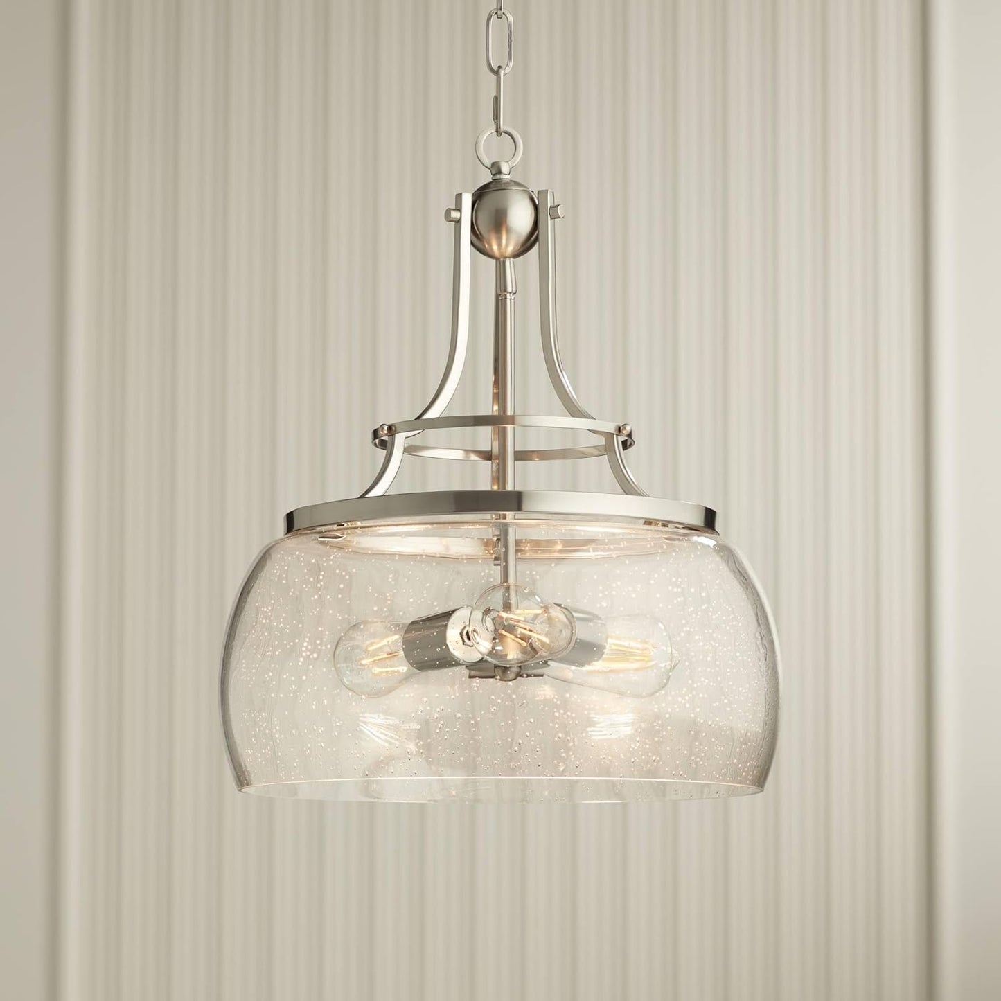 Franklin Iron Works Pendant Light Fixture - Charleston Brushed Nickel, Clear Glass, Farmhouse Pendant Light for Kitchen Islands, Living Rooms, Dining Rooms, and Bedrooms - 13 1/2" Wide, 16" High