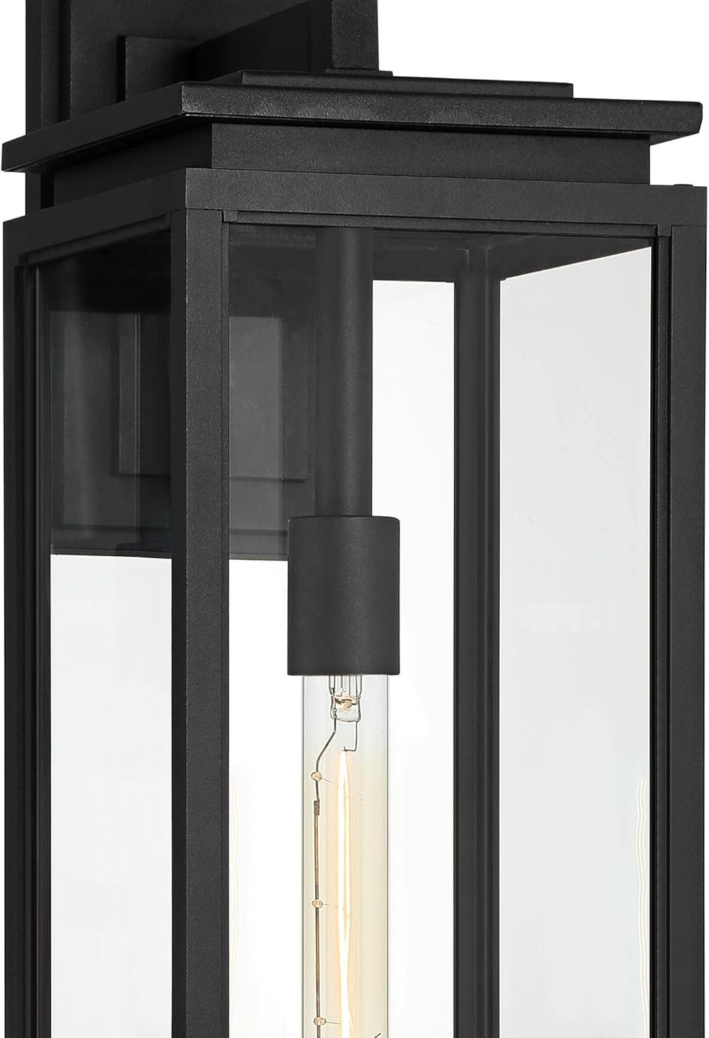 Possini Euro Design Atkins 24" High Modern Outdoor Wall Light Fixture Mount Porch House Exterior Outside Lantern Edison Bulb Weatherproof Matte Black Die Cast Metal Clear Glass Shade Front Door