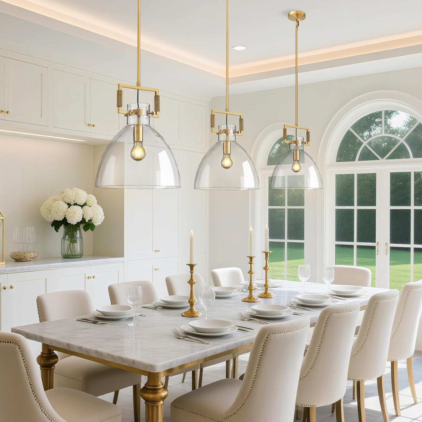 Mondern Large Brass Kitchen Island Pendant Light, 14 '' W 1-Light Glass and Gold Island Pendant Lights,Farmhouses Pendant Light, for Kitchen,Dining Room,Bathroom,Included 2 Bulb