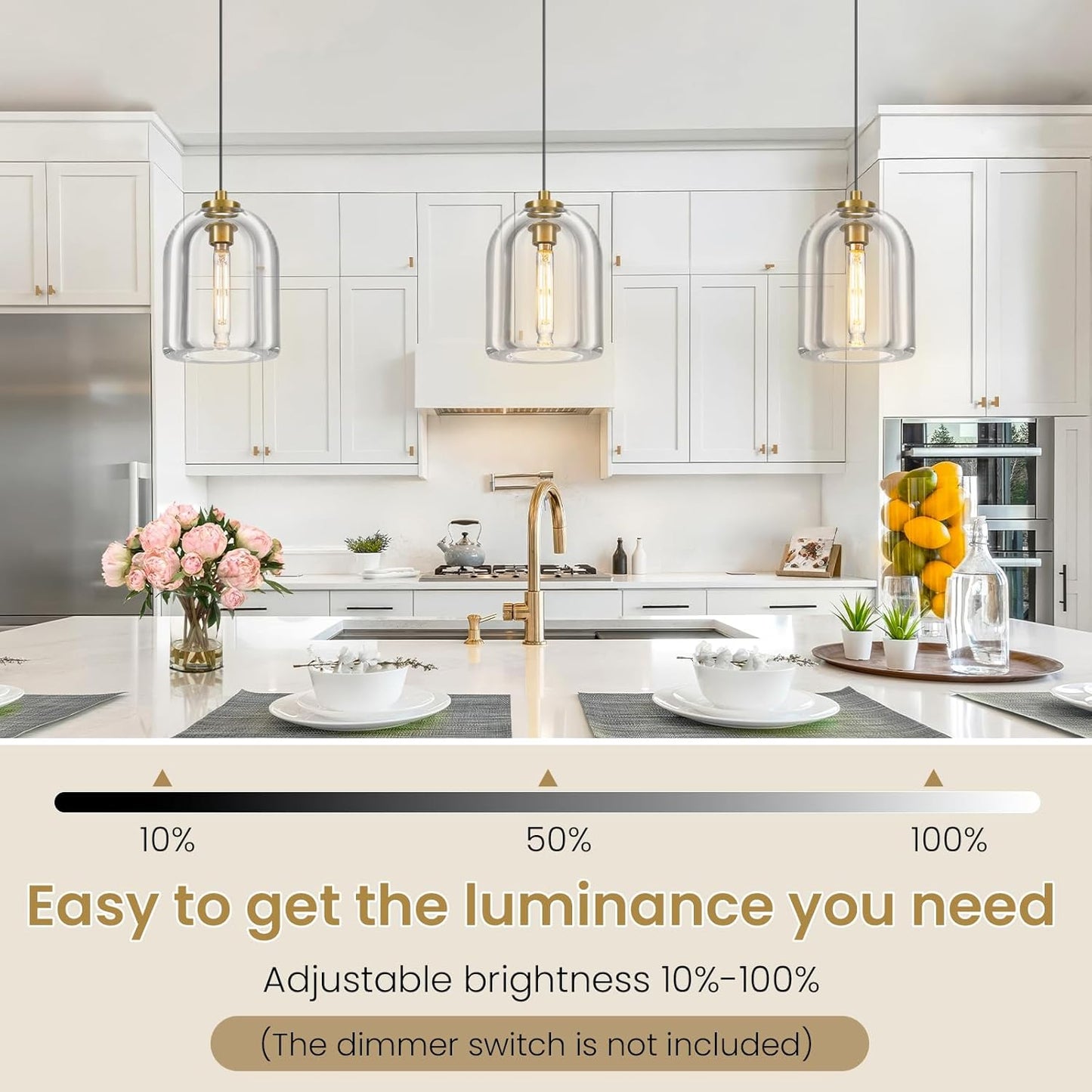 Crystal Pendant Light Kitchen Island: 5.1" Vintage Brass Hanging Lights above Dining Table - Modern K9 Crystals Lighting over Kitchen Sink - Luxury Gold Cylinder Pendants Light Fixtures Bulbs Included