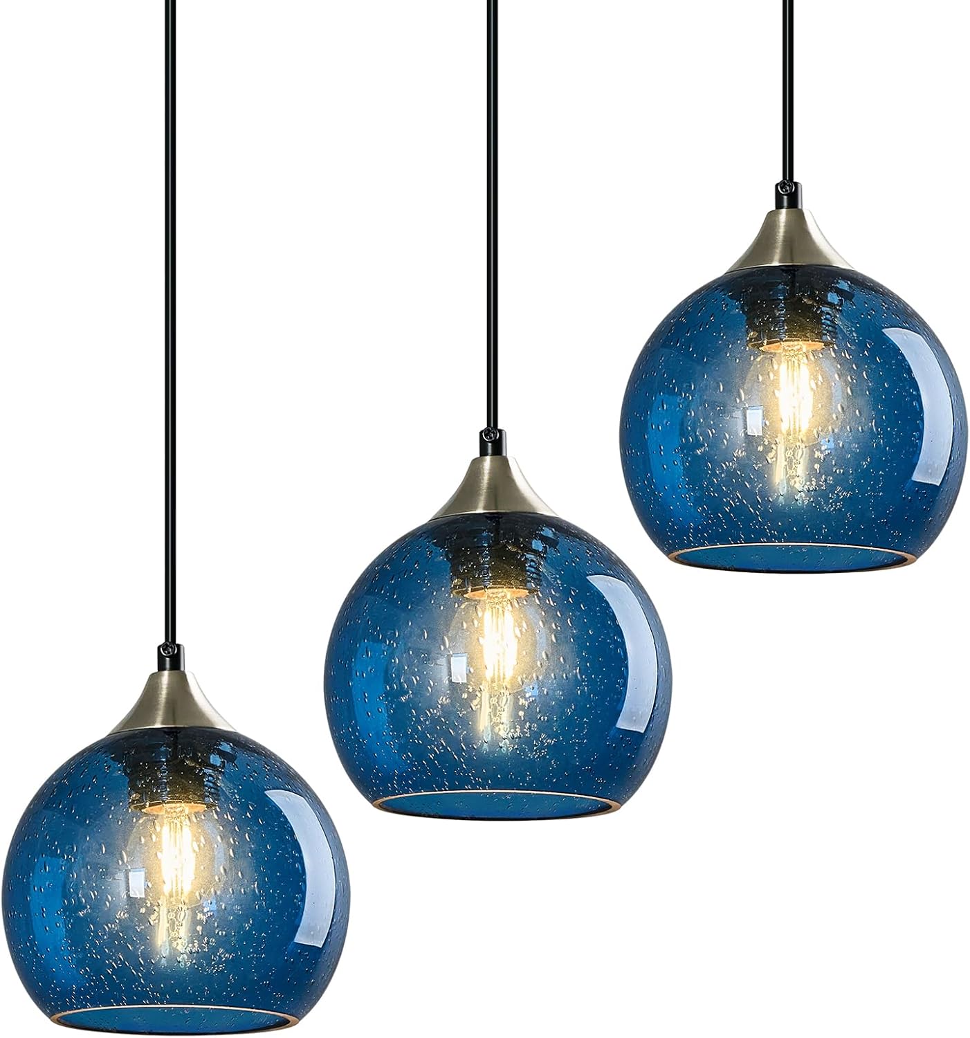 Gray Green Glass Pendant Lights Kitchen Island Lighting Globe Pendant Light Fixtures Modern Pendant Lighting for Kitchen Island Bedroom Living Dining Room Light Fixture(9.84in, 3-Pack)