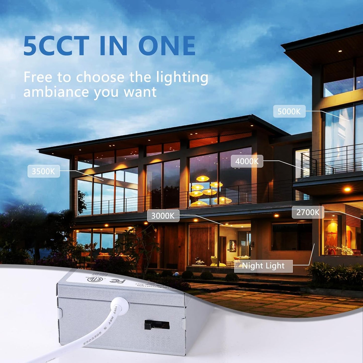 16 Pack Black Recessed Lights 4 Inch with Night Light, Canless Ultra Thin Wafer Soffit Downlight with Junction Box, Dimmable & 5 Color Selectable, 9W, ETL & Energy Star