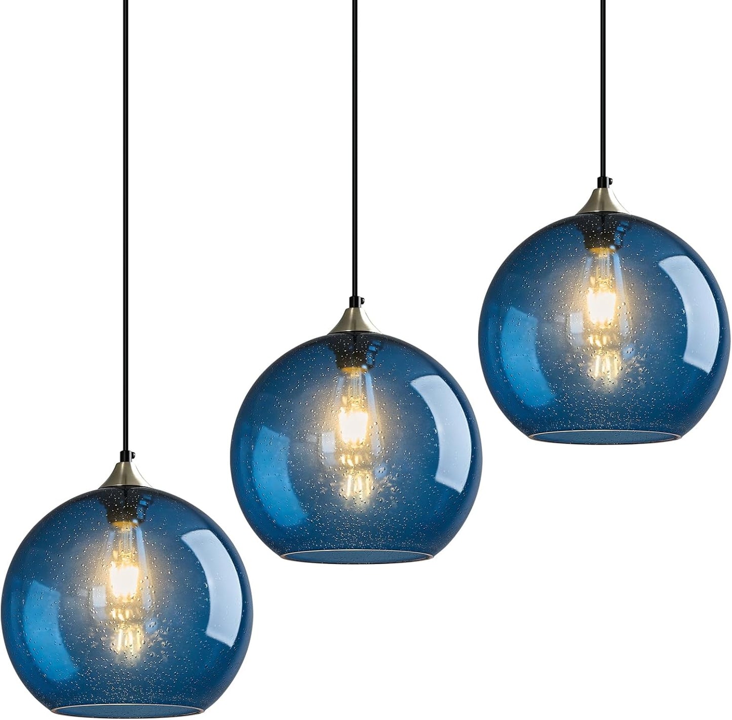 Gray Green Glass Pendant Lights Kitchen Island Lighting Globe Pendant Light Fixtures Modern Pendant Lighting for Kitchen Island Bedroom Living Dining Room Light Fixture(9.84in, 3-Pack)