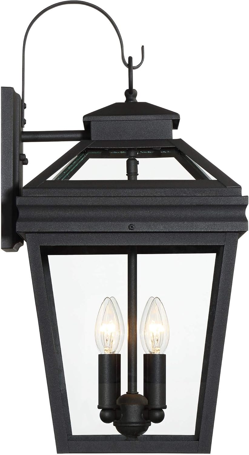 John Timberland Stratton Street Traditional Outdoor Wall Light Fixture Textured Black Lantern 22" Clear Glass for Exterior House Porch Patio Outside Deck Garage Yard Front Door Garden Home