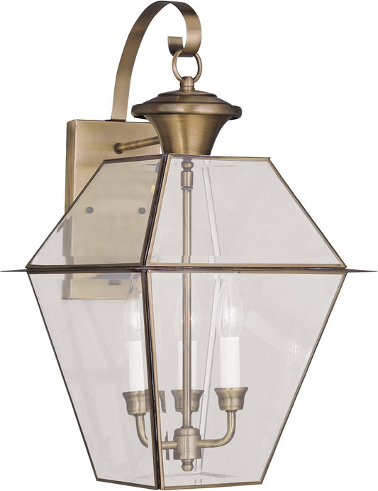Livex Lighting 2381-01 Westover 3-Light Outdoor Wall Lantern, Antique Brass