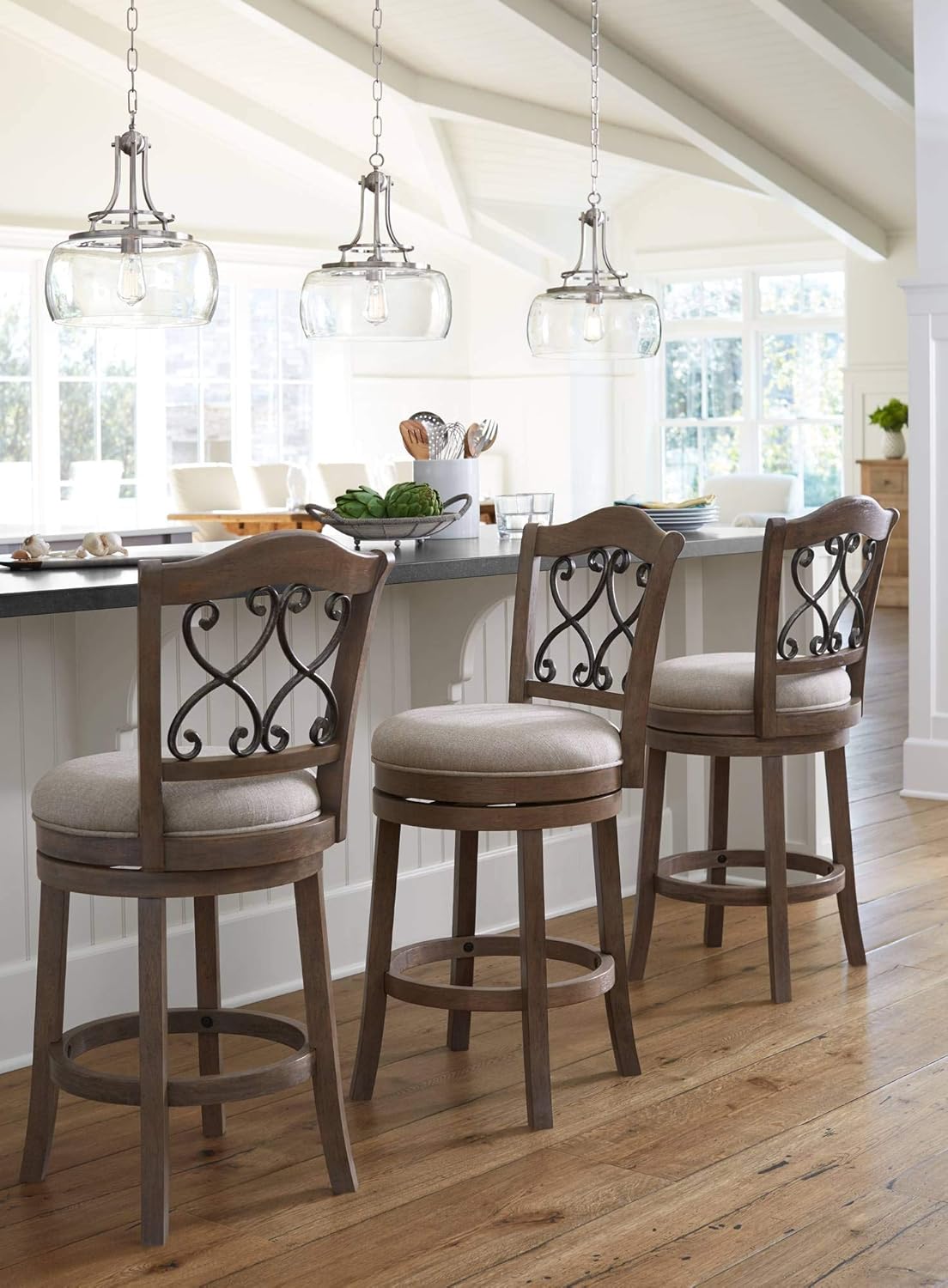 Franklin Iron Works Pendant Light Fixture - Charleston Brushed Nickel, Clear Glass, Farmhouse Pendant Light for Kitchen Islands, Living Rooms, Dining Rooms, and Bedrooms - 13 1/2" Wide, 16" High