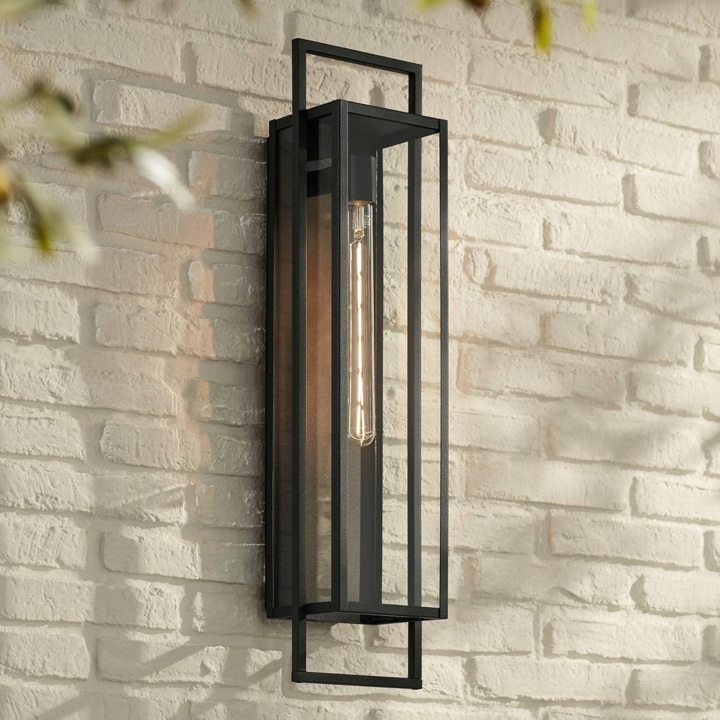 Possini Euro Design Jericho 28" High Modern Farmhouse Rustic Outdoor Wall Light Fixture Mount Porch House Exterior Outside Lantern Edison Bulb Textured Black Finish Metal Clear Glass Shade