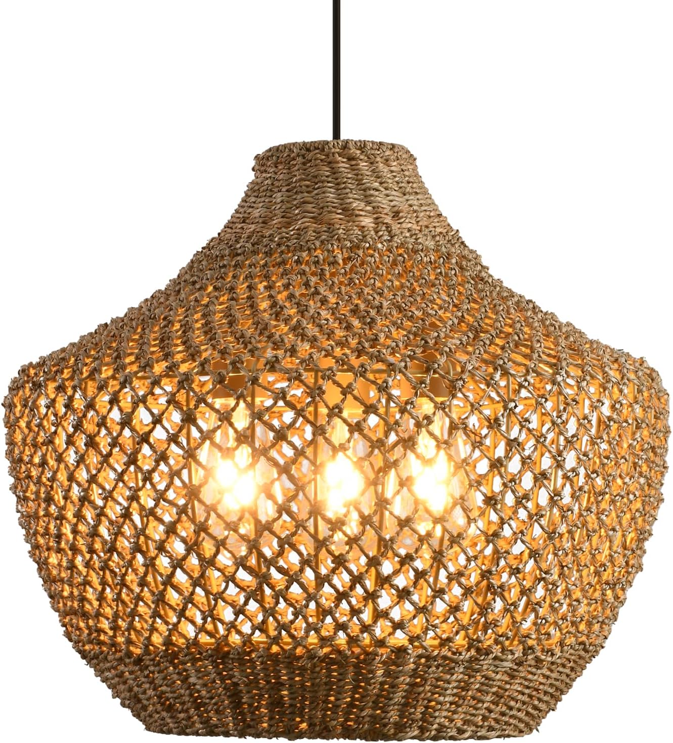 Rattan Pendant Light Fixtures,11.81" Boho Pendant Light,2-Pack Hand Woven Water Plants Rattan Chandelier for Workplace Occasions Restaurants Dining Living Bedroom Kitchen Farmhouse