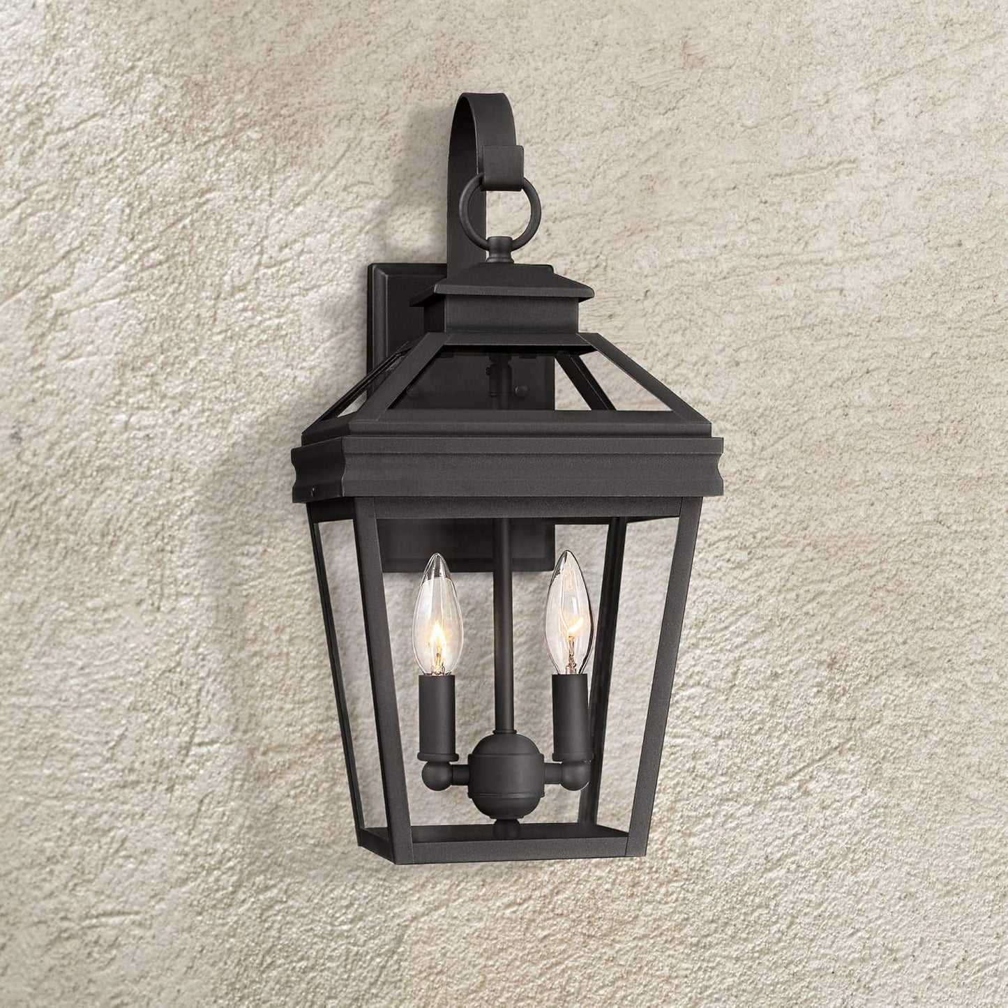 Stratton Street Traditional Outdoor Wall Light Textured Black Steel 16 1/2" Clear Glass Lantern for Exterior House Porch Patio Outside Deck Garage Yard Front Door Garden Home - John Timberland