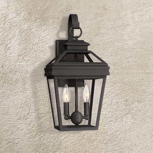 Stratton Street Traditional Outdoor Wall Light Textured Black Steel 16 1/2" Clear Glass Lantern for Exterior House Porch Patio Outside Deck Garage Yard Front Door Garden Home - John Timberland