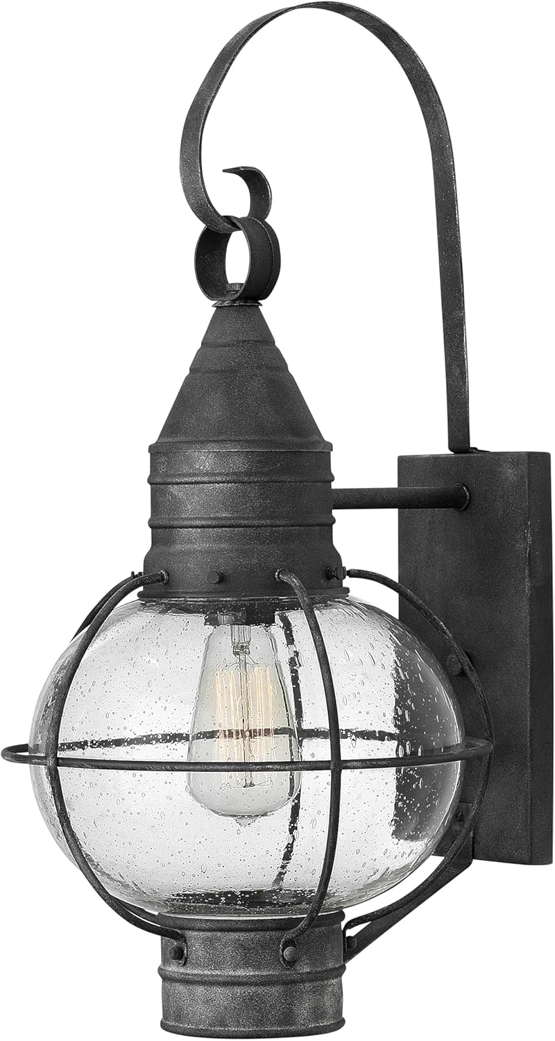 Hinkley Cape Cod 2200DZ Medium Wall Mount Onion Lantern - Clear Seedy Glass, Wet Rated - Aged Zinc