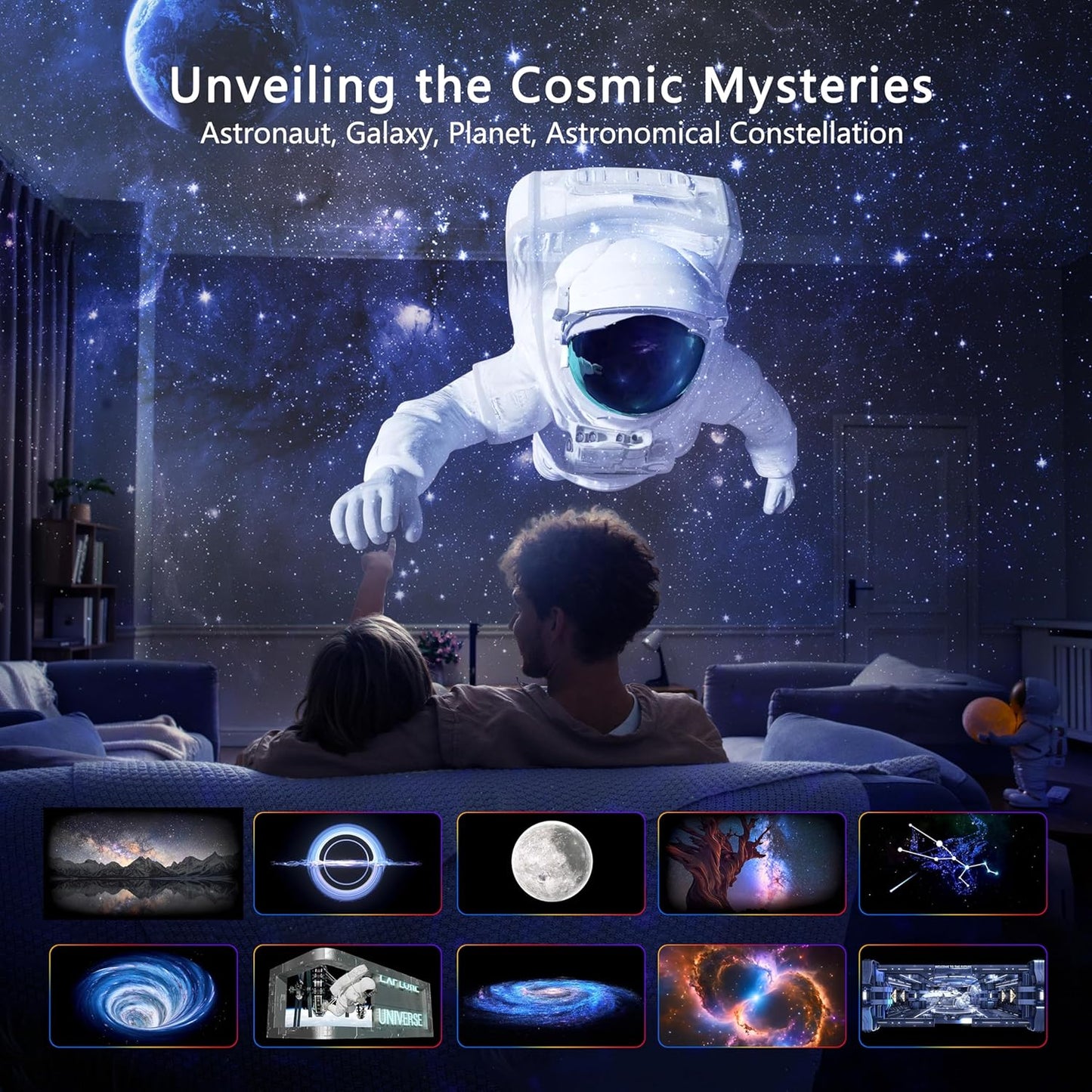 3D Galaxy Projector, AIRIVO 3D Visual Star Projector with 65 3D Scenes, Night Light Projector with Bluetooth Speaker, Stars and Background Lighting Effects for Room Decor, Kids Adults, Christmas Gifts
